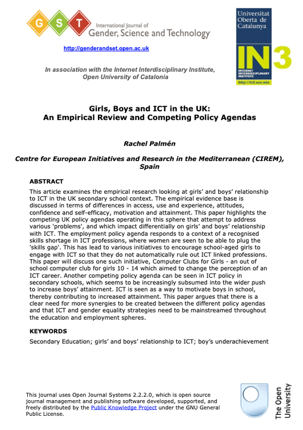Notus :: Applied Social Research – Girls, Boys and ICT in the UK: An ...